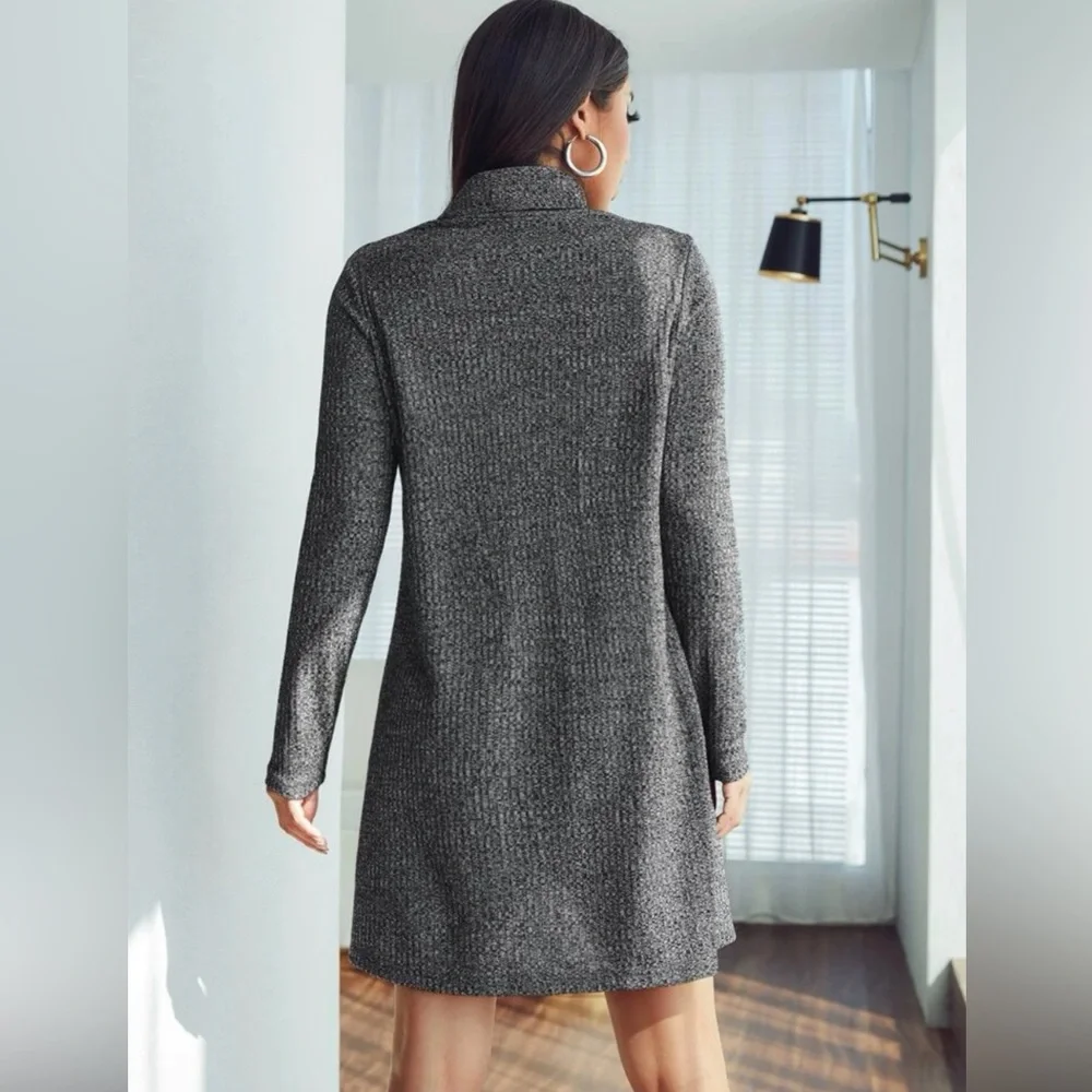 rolled neck solid tee dress - Picture 2 of 3